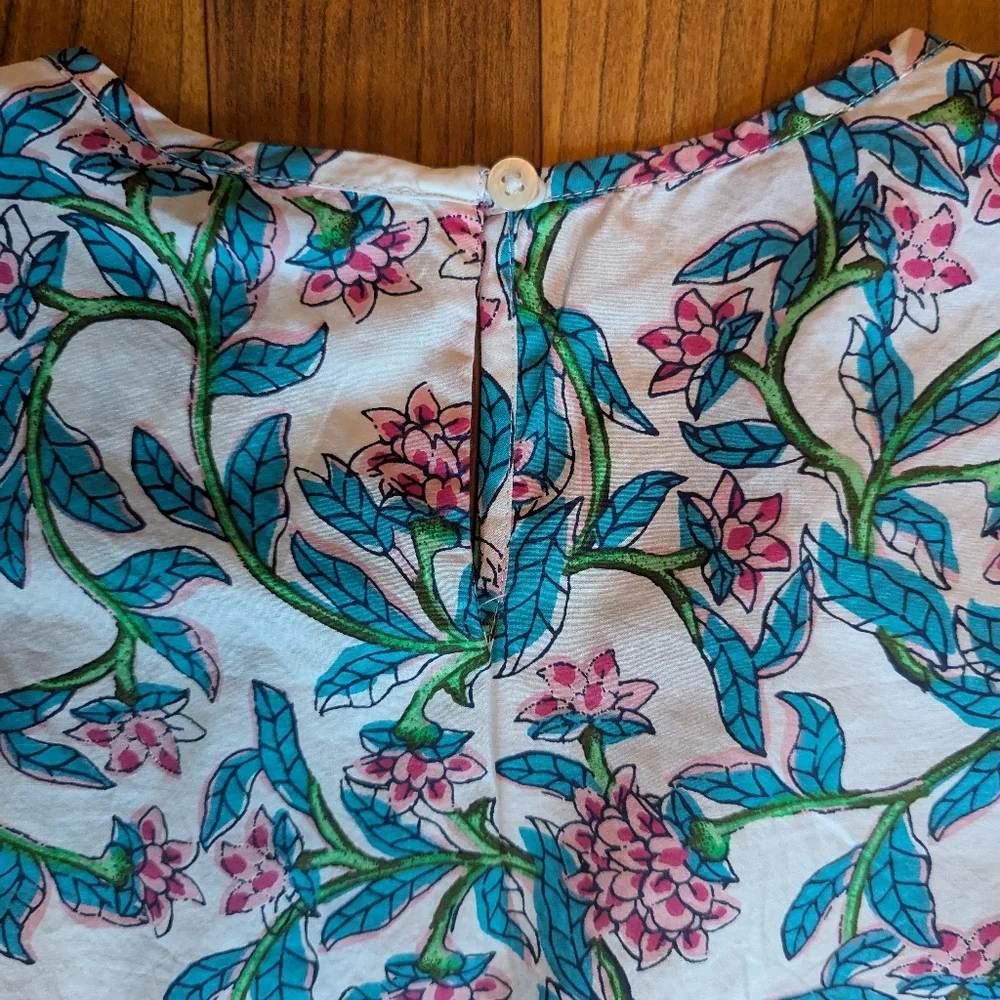 J. Crew Floral Puff Sleeve Top in White and Blue, Size XS